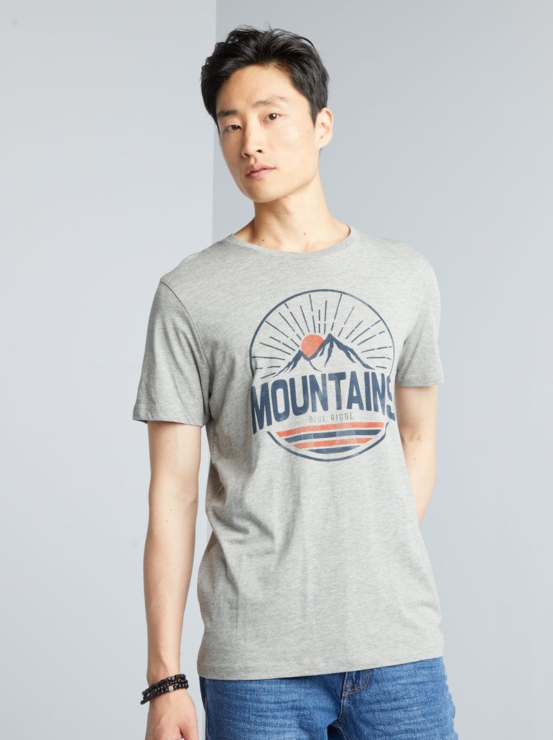 T-shirt met print en korte mouw grijs gemêleerd - Kiabi