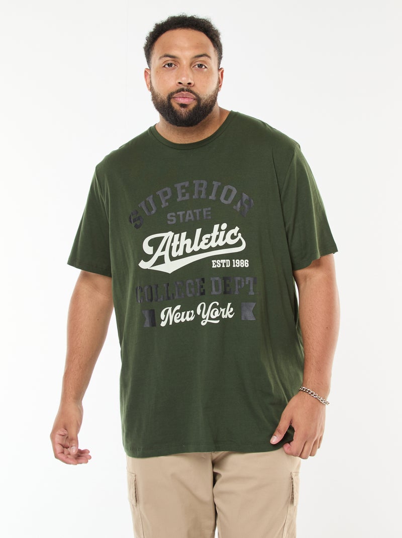 T-shirt met print en korte mouw Kaki - Kiabi