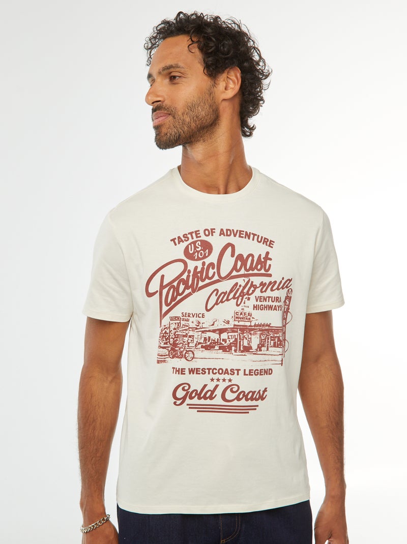 T-shirt met print en korte mouwen Biege - Kiabi