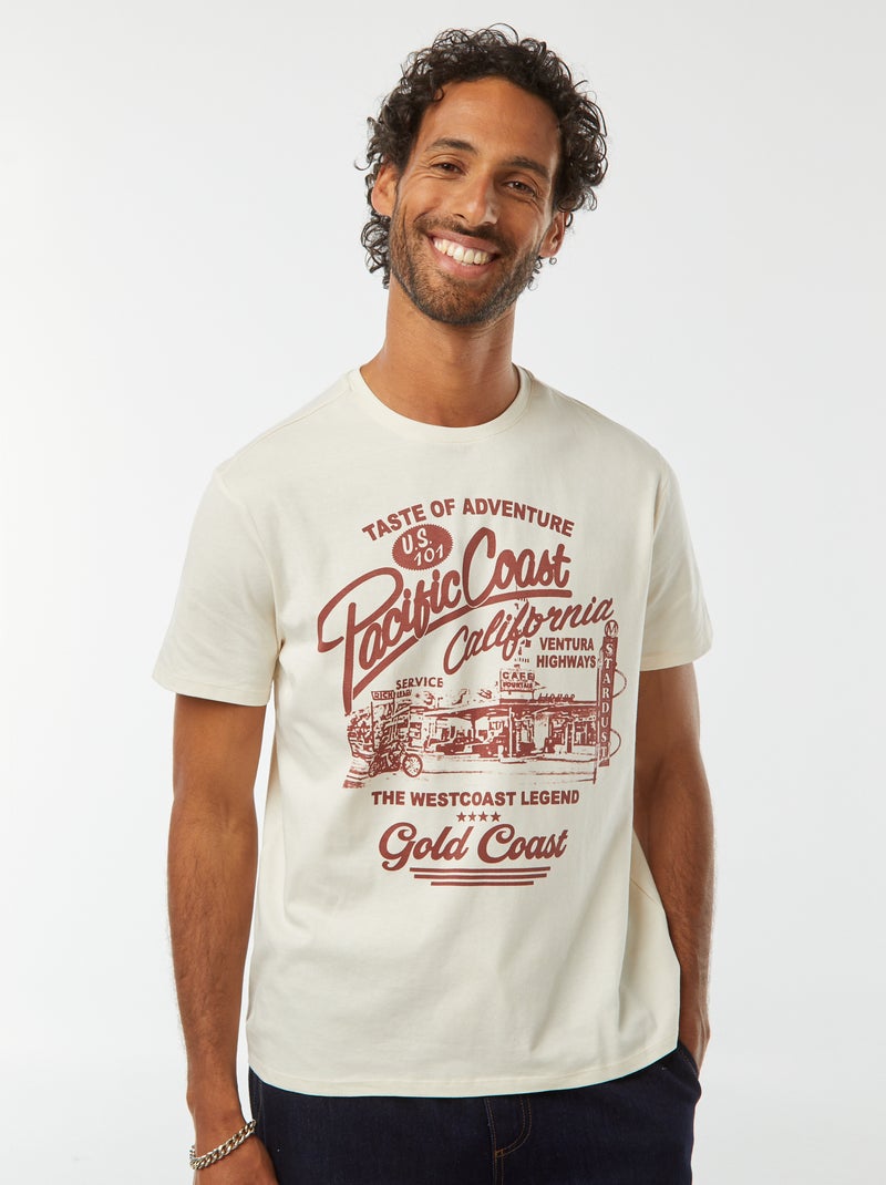 T-shirt met print en korte mouwen Biege - Kiabi