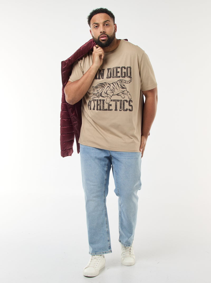 T-shirt met print en korte mouwen Biege - Kiabi