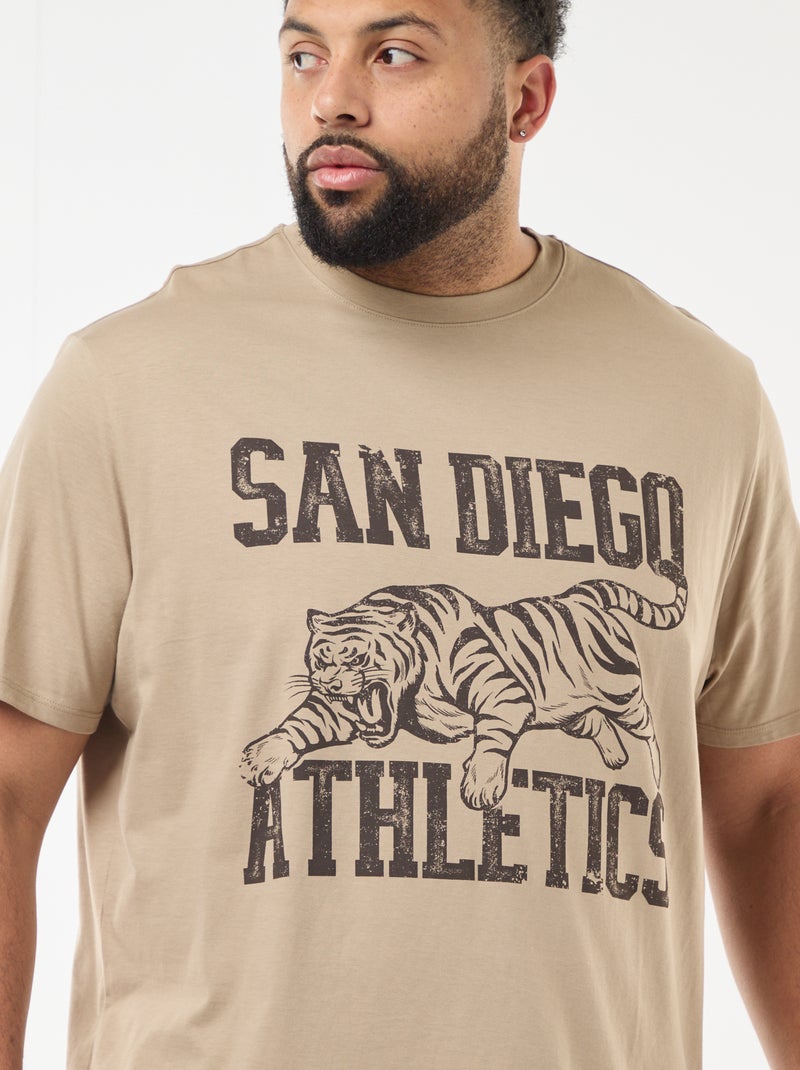 T-shirt met print en korte mouwen Biege - Kiabi