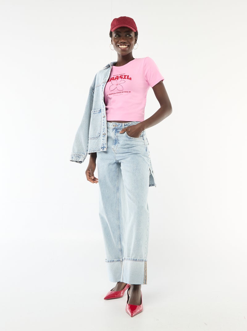 T-shirt met print en korte mouwen met motief Rose - Kiabi