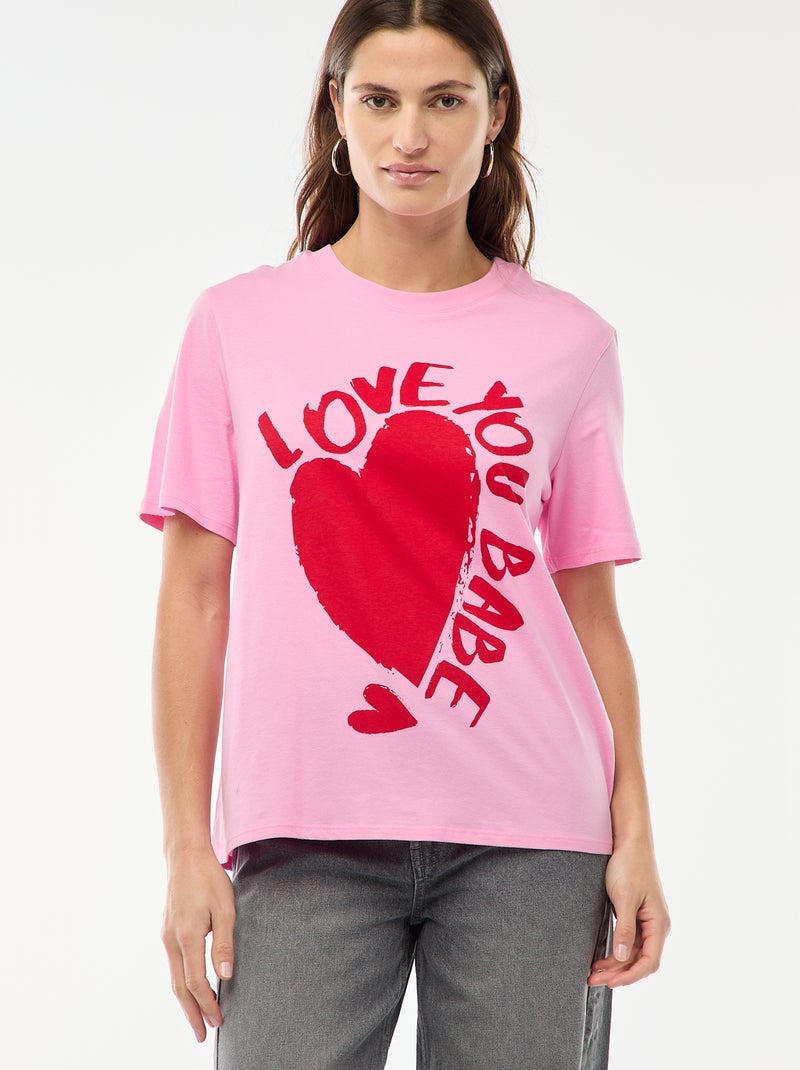 T-shirt met print en korte mouwen Rose - Kiabi