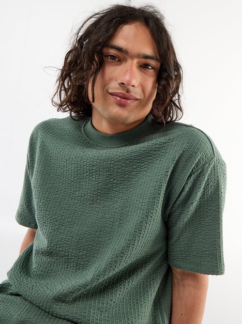 T-shirt met print en korte mouwen van gewafelde stof - Kiabi