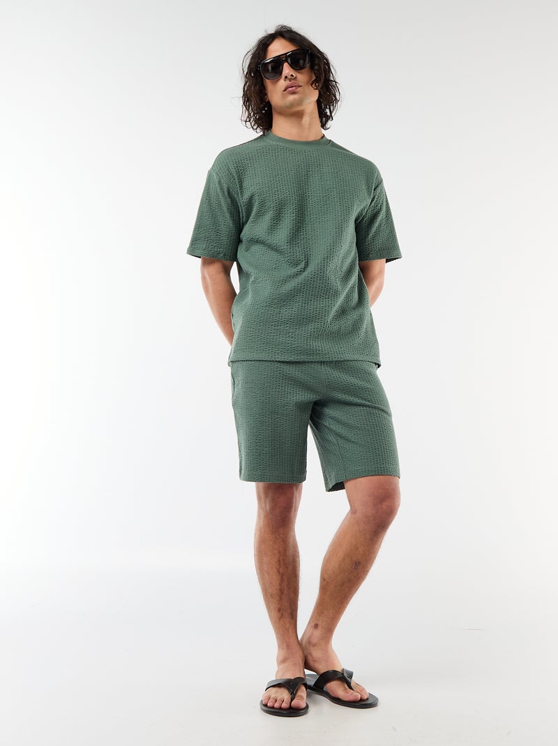 T-shirt met print en korte mouwen van gewafelde stof Groen - Kiabi