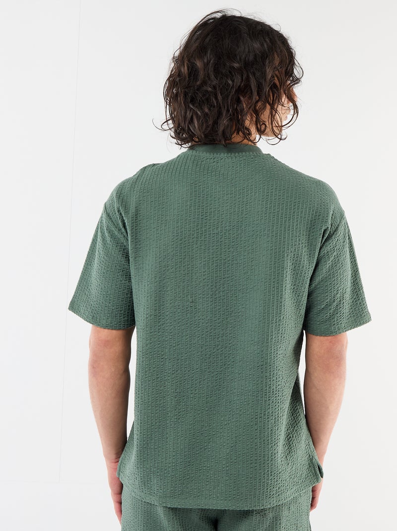 T-shirt met print en korte mouwen van gewafelde stof Groen - Kiabi