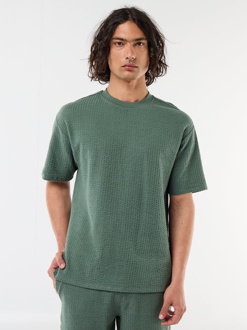 T-shirt met print en korte mouwen van gewafelde stof - Kiabi