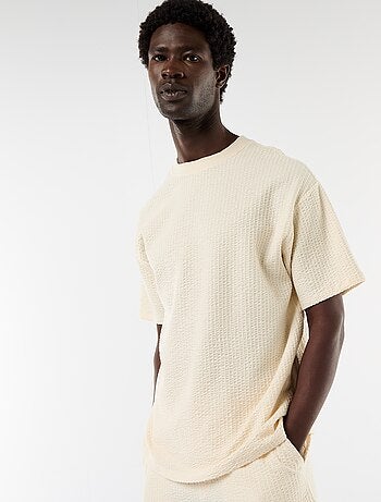 T-shirt met print en korte mouwen van gewafelde stof