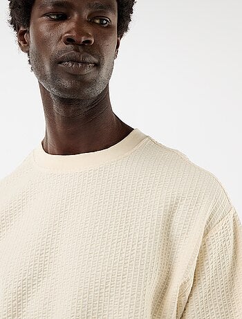 T-shirt met print en korte mouwen van gewafelde stof