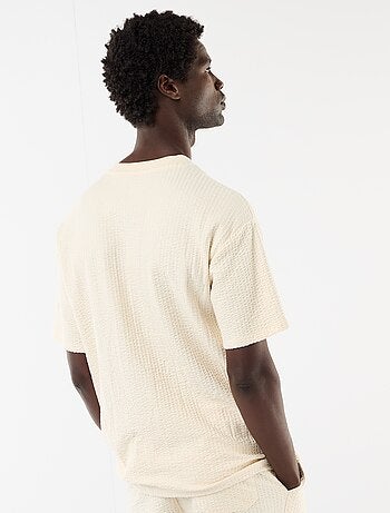 T-shirt met print en korte mouwen van gewafelde stof