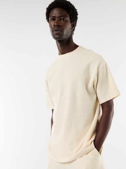 T-shirt met print en korte mouwen van gewafelde stof - Kiabi