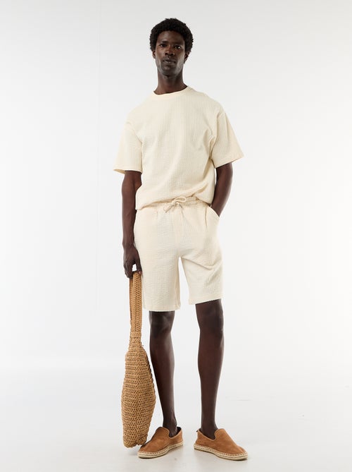 T-shirt met print en korte mouwen van gewafelde stof - Kiabi