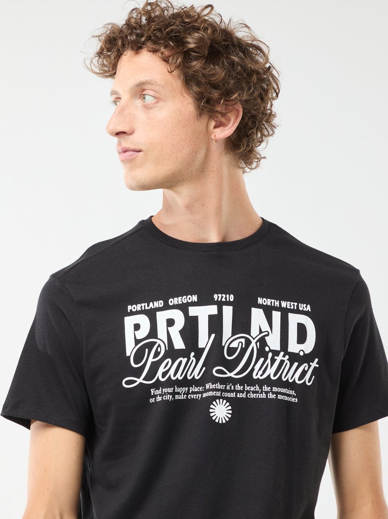 T-shirt met print en korte mouwen Zwart - Kiabi