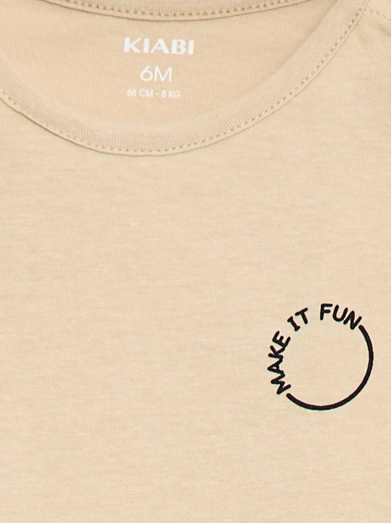 T-shirt met print en lange mouw Biege - Kiabi