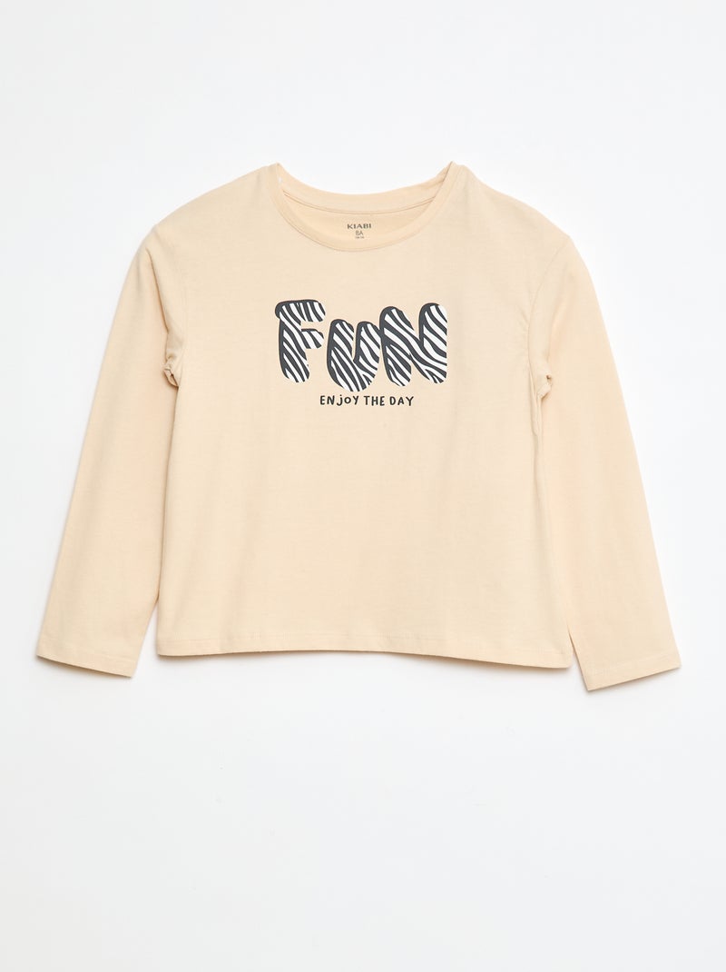 T-shirt met print en lange mouw Biege - Kiabi