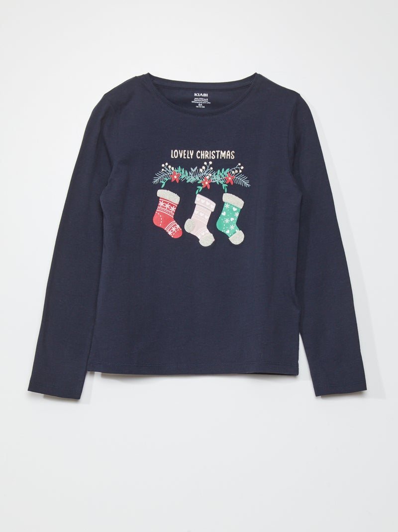 T-shirt met print en lange mouw BLAUW - Kiabi