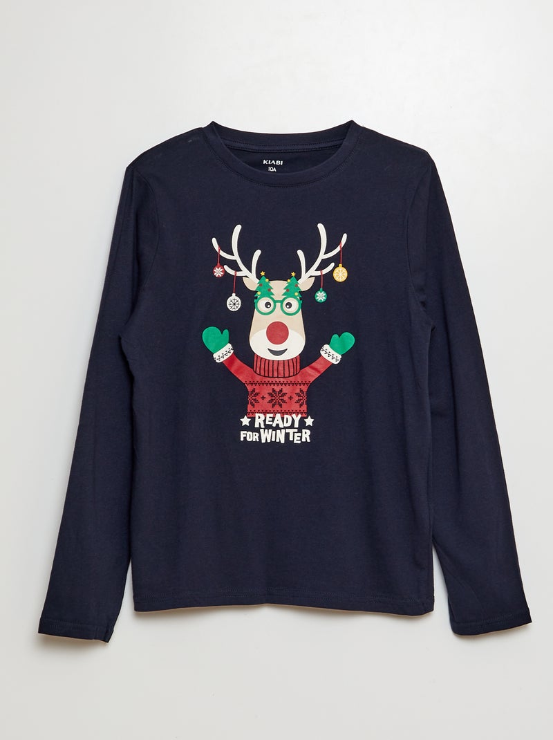 T-shirt met print en lange mouw BLAUW - Kiabi