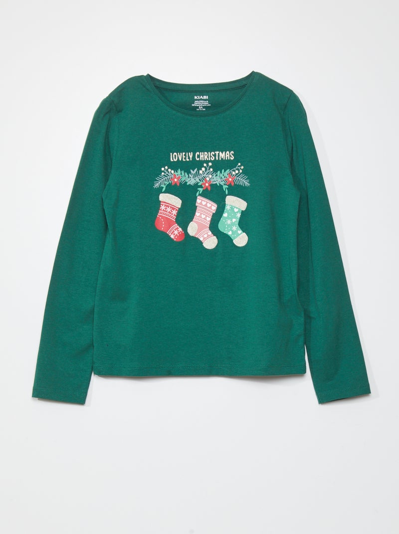 T-shirt met print en lange mouw GROEN - Kiabi