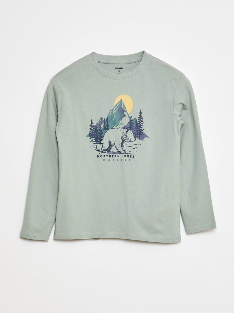 T-shirt met print en lange mouw Groen - Kiabi