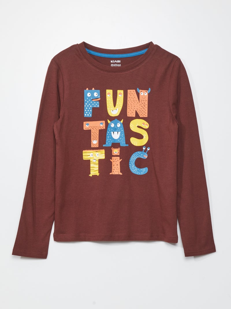 T-shirt met print en lange mouw PAARS - Kiabi