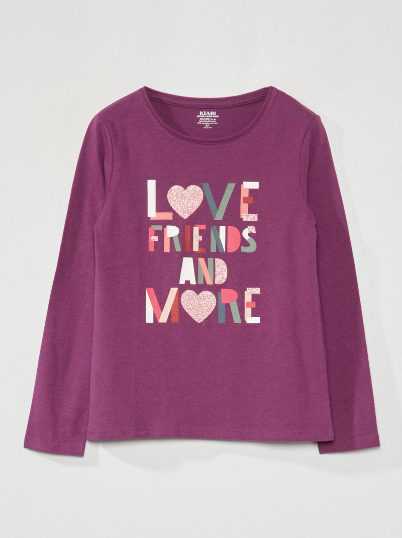 T-shirt met print en lange mouw PAARS - Kiabi