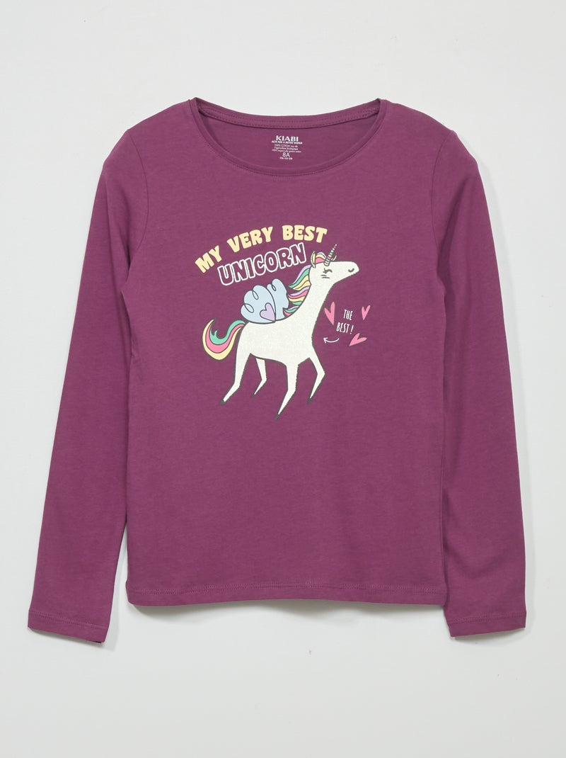 T-shirt met print en lange mouw PAARS - Kiabi