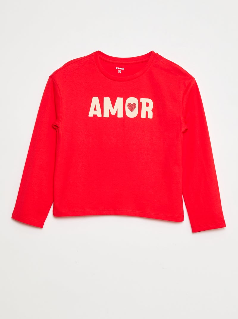 T-shirt met print en lange mouw Rood - Kiabi