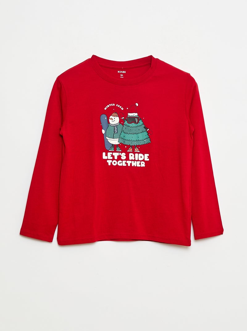 T-shirt met print en lange mouw Rood - Kiabi