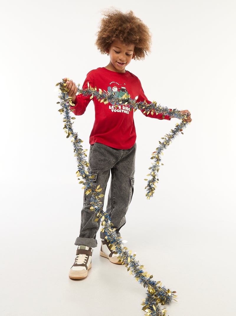 T-shirt met print en lange mouw Rood - Kiabi