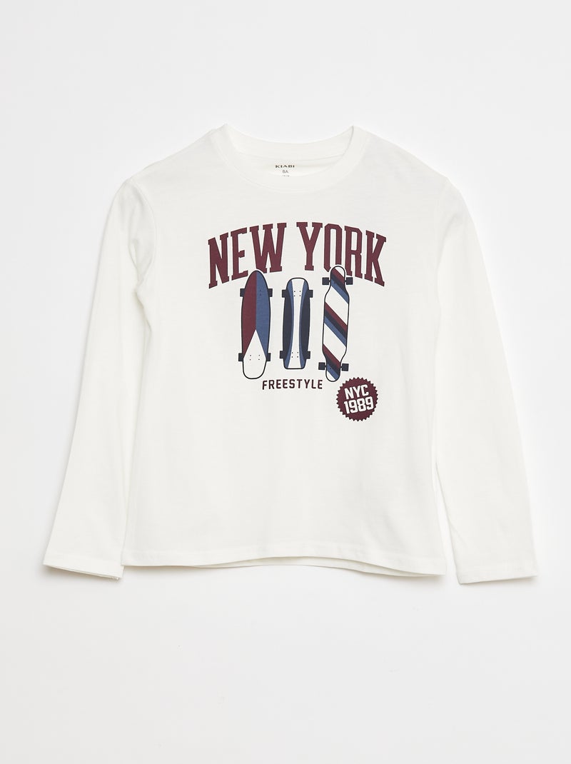 T-shirt met print en lange mouw Wit - Kiabi