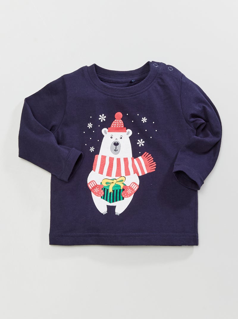 T-shirt met print en lange mouwen BLAUW - Kiabi