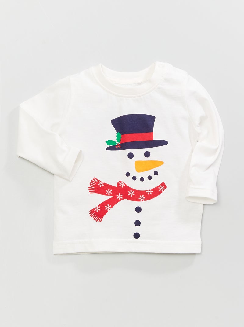 T-shirt met print en lange mouwen wit - Kiabi