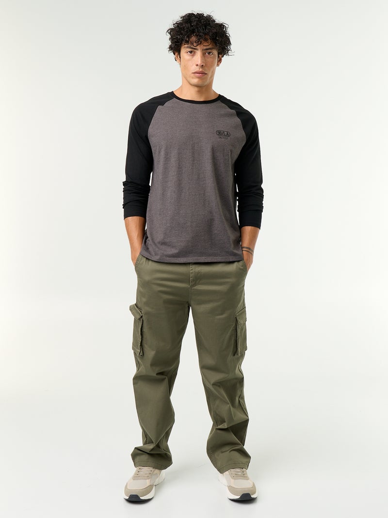 T-shirt met print en lange raglanmouwen Grijs - Kiabi