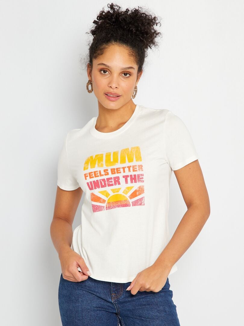 T-shirt met print en ronde hals WIT - Kiabi