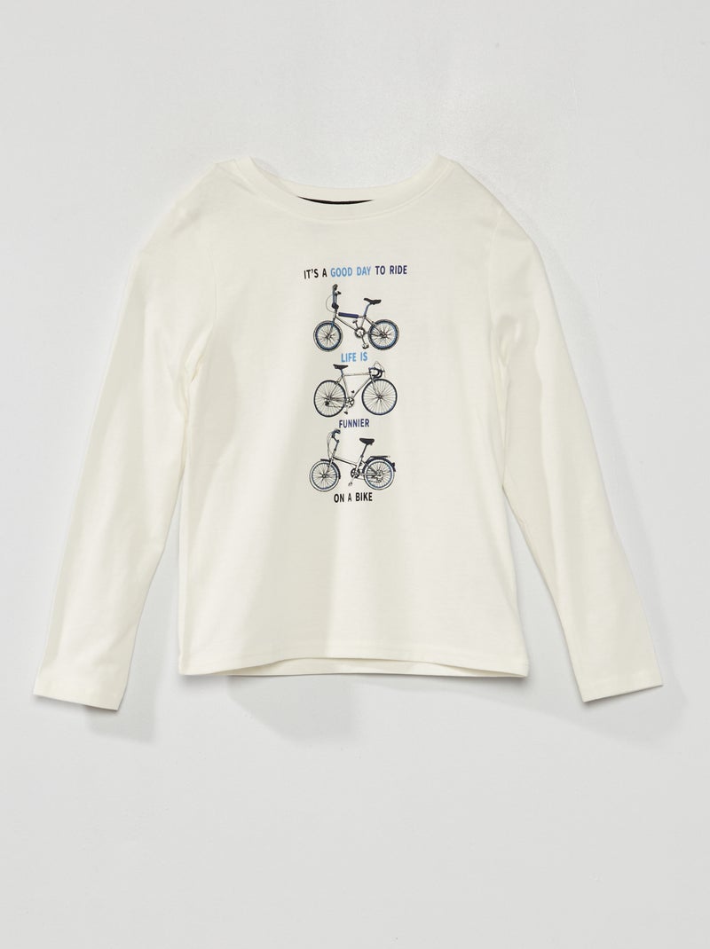 T-shirt met print en ronde hals WIT - Kiabi
