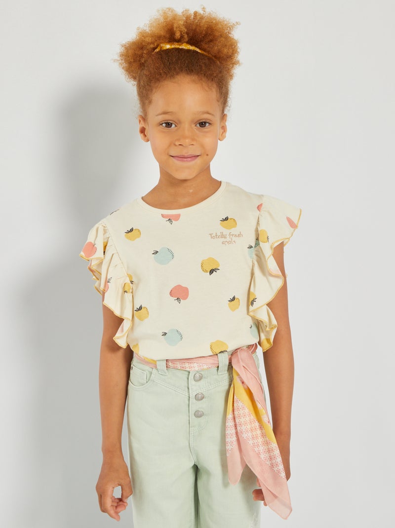 T-shirt met print en ruches BIEGE - Kiabi
