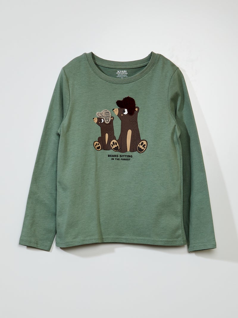 T-shirt met print + inzetstuk GROEN - Kiabi