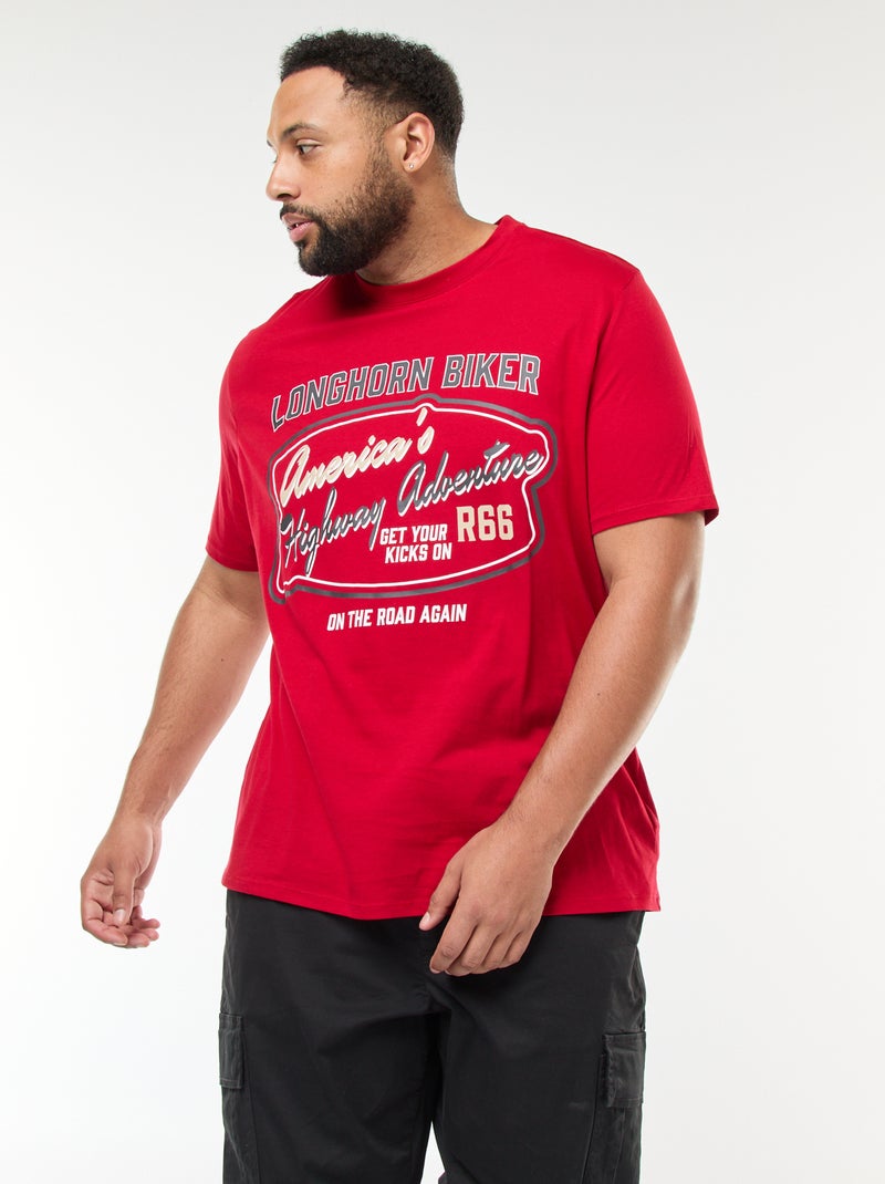 T-shirt met print, korte mouw en ronde hals Rood - Kiabi