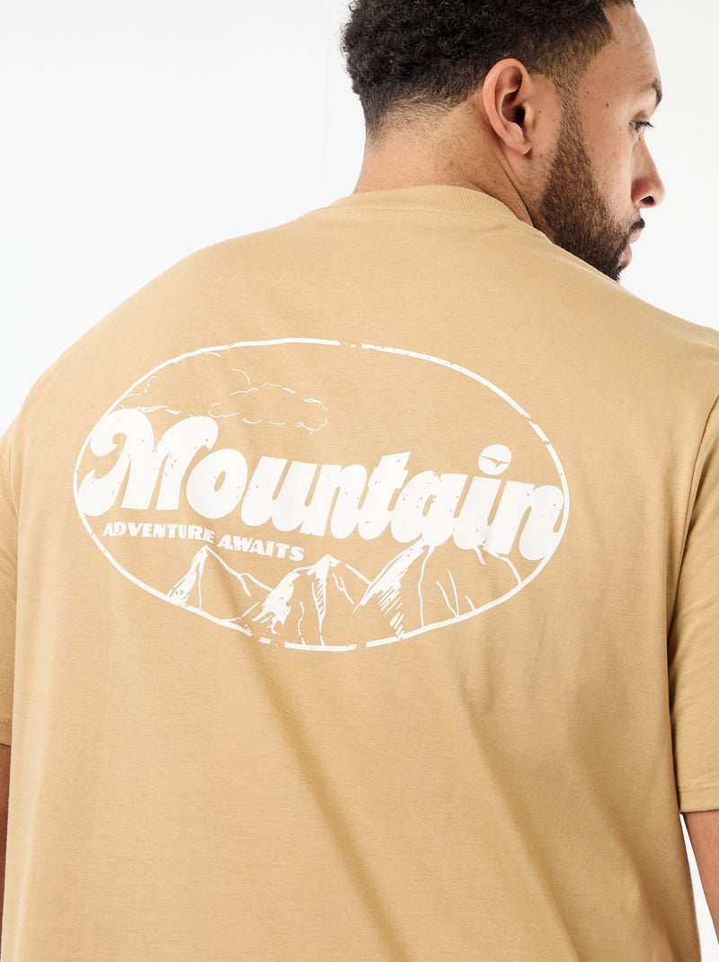 T-shirt met print, korte mouwen en ronde hals Biege - Kiabi