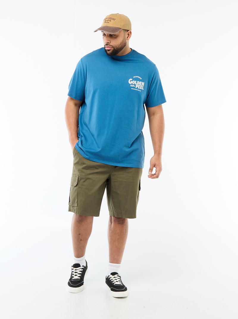 T-shirt met print, korte mouwen en ronde hals Blauw - Kiabi