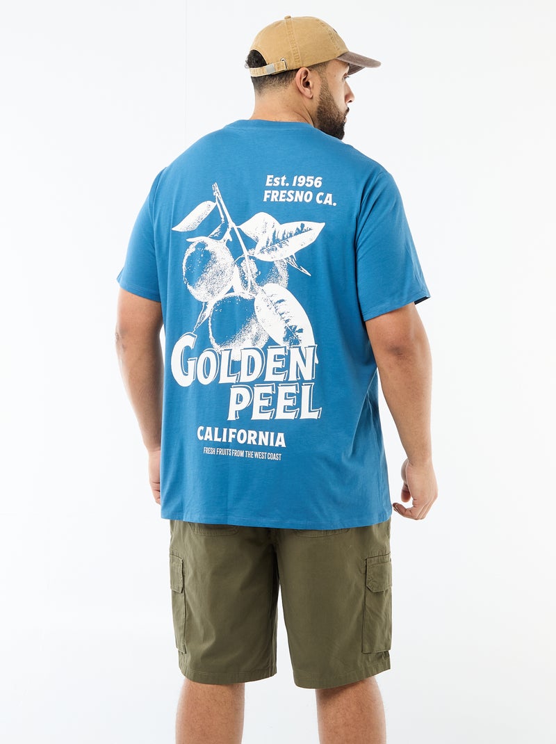 T-shirt met print, korte mouwen en ronde hals Blauw - Kiabi