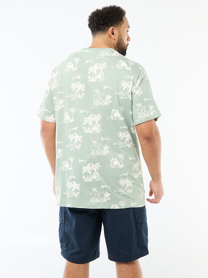 T-shirt met print, korte mouwen en ronde hals Groen - Kiabi