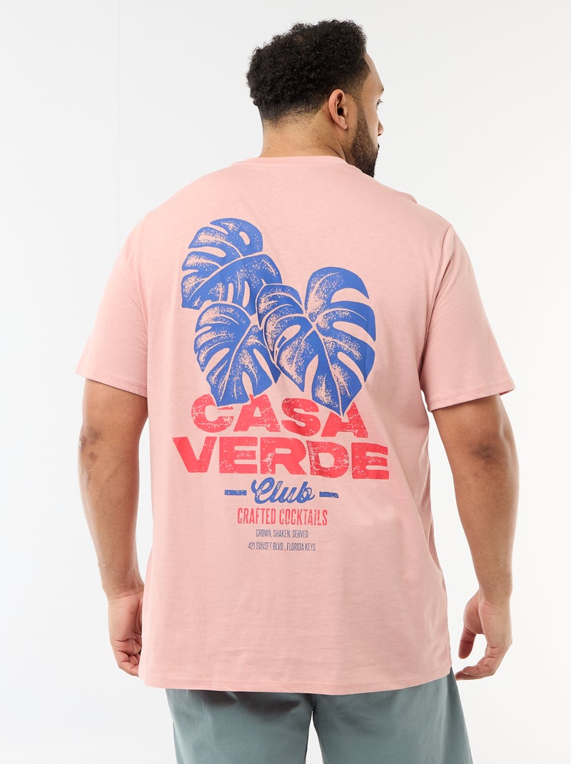 T-shirt met print, korte mouwen en ronde hals Rose - Kiabi