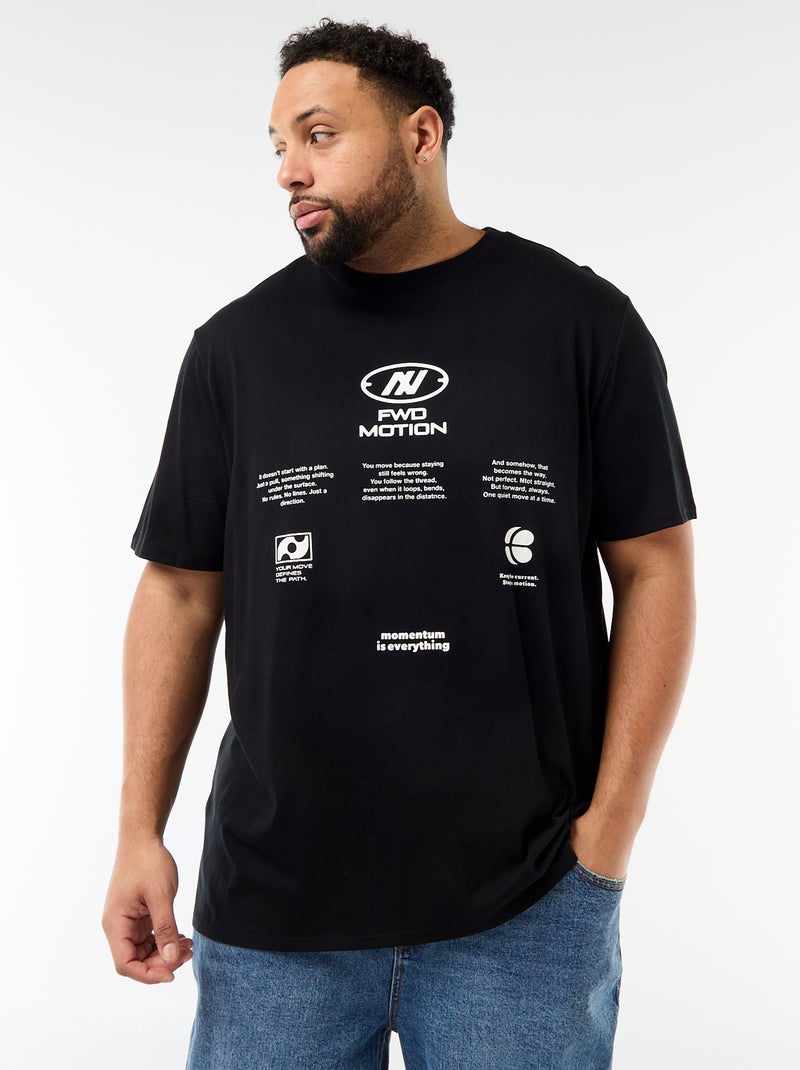 T-shirt met print, korte mouwen en ronde hals Zwart - Kiabi