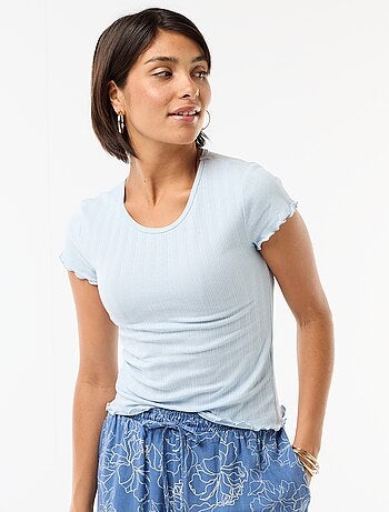 T-shirt met print van pointelle stof