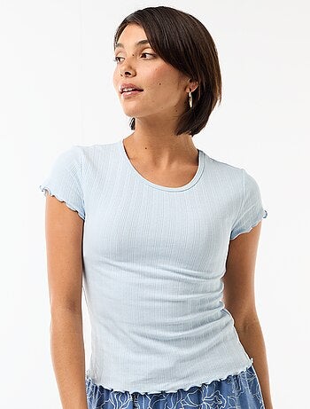T-shirt met print van pointelle stof