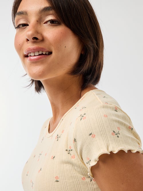 T-shirt met print van pointelle stof - Kiabi