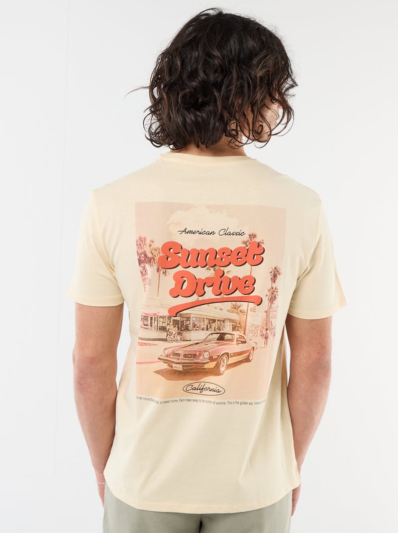 T-shirt met print voor- en achterkant en korte mouwen Biege - Kiabi