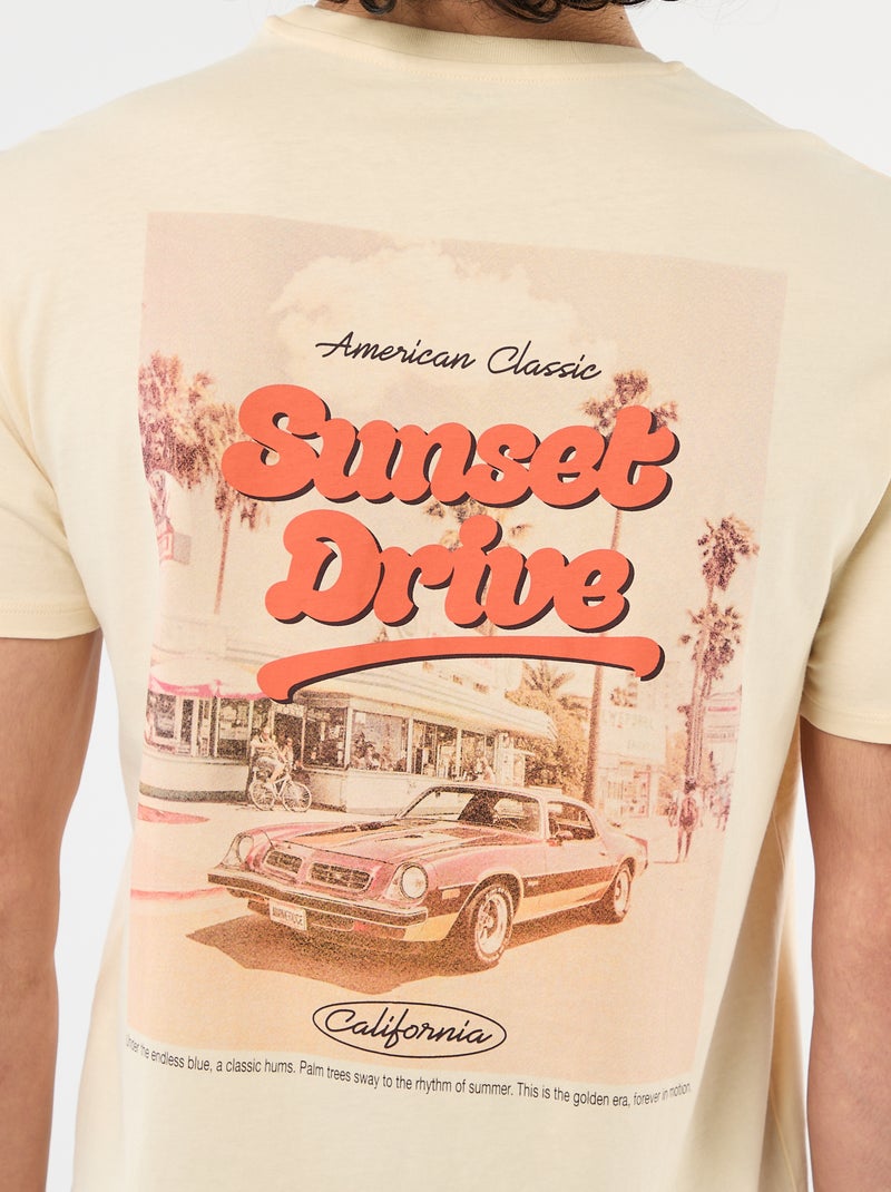 T-shirt met print voor- en achterkant en korte mouwen Biege - Kiabi